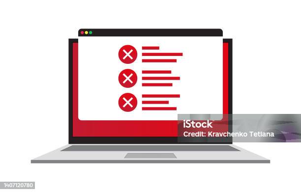 Red Screen Laptop Error Several Error Messages Vector Illustration ...