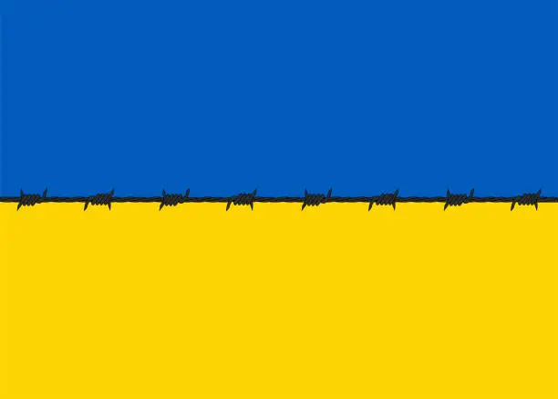 Vector illustration of Ukraine flag with barbed wire