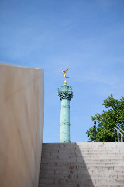 istock The Colonne de Juillet monument viewed from a low angle, with a concrete wall and steps in the foreground 1407124740