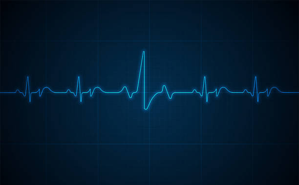 notfall-ekg-überwachung. blau leuchtender neon-herzpuls. herzschlag. elektrokardiogramm - investment finance frequency blue stock-grafiken, -clipart, -cartoons und -symbole