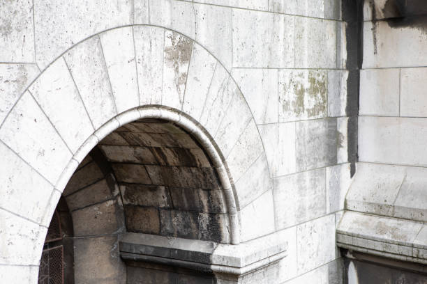 Background and texture free sapce in the center. A circular archway made of white bricks.