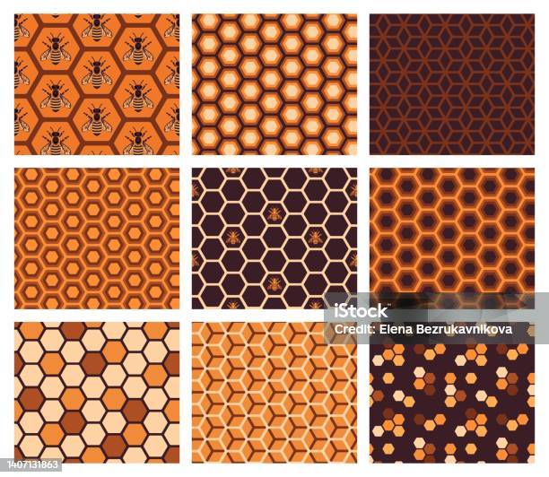 Honey Geometry Pattern Vector Honeycomb Pattern Set Honey Bee And Honeycomb Seamless Pattern ...
