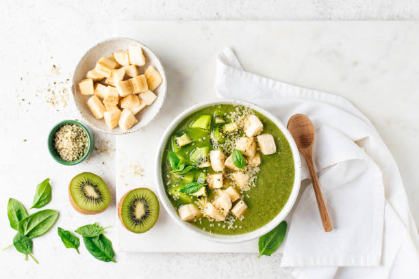 Healthy Vegan Green Smoothie Bowl With Toppings