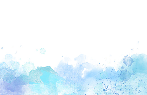 Artistic Blue Watercolor paint border isolated on white, creative background