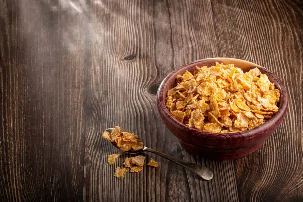 Sugared corn flakes in the bowl.