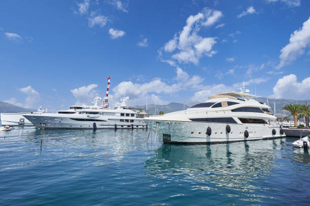 istock Moored luxury yachts against blue sky in Montenegro 1407141309