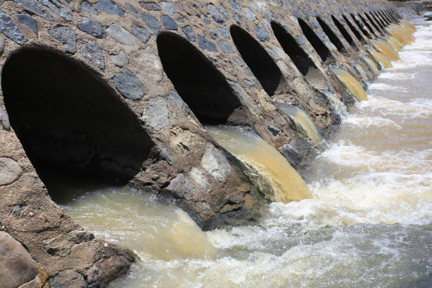 Bridge, dam, flowing streams water. Flooding during rainy season