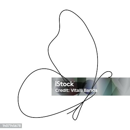istock Butterfly flying continuous line art drawing. 1407145678