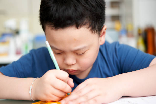 istock asia boy concentrating to write book 1407147324