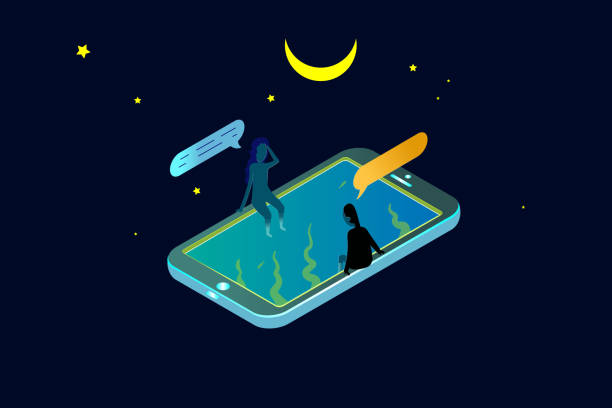 illustration eines mädchens und eines mannes am telefon, - light effect black background love black stock-grafiken, -clipart, -cartoons und -symbole