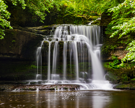The stunning Cauldron Falls, also known as West Burton Falls in the village of West Burton in the Yorkshire Dales, UK.