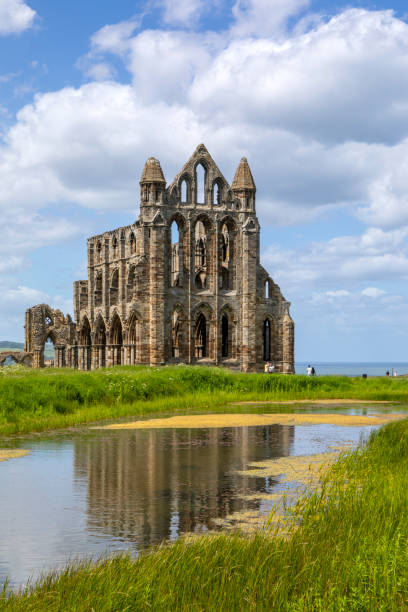 View of the historic Whitby Abbey in the town of Whitby in North Yorkshire, UK.