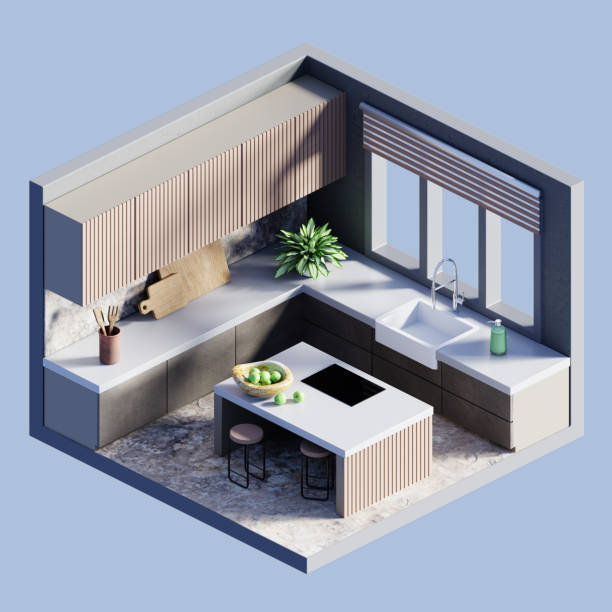 istock 3D rendering of the interior of a cozy stylish kitchen. 1407151533