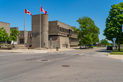 Brantford City Hall and Ontario Court of Justice building in Brantford, Ontario, Canada.