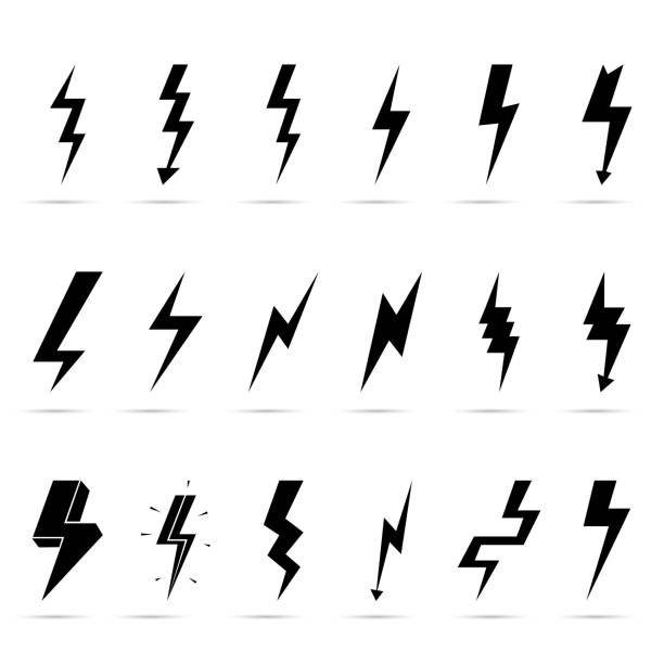 illustrations, cliparts, dessins animés et icônes de ensembles d’icônes lightning 18. icônes lightning. - boulon