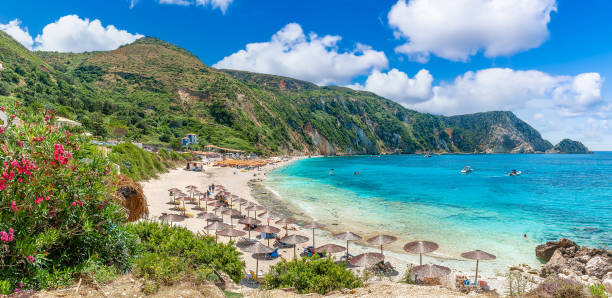 Landscape with Petani beach on Kefalonia, Greece Landscape with Petani beach on Kefalonia, Ionian island, Greece kefalonia stock pictures, royalty-free photos & images