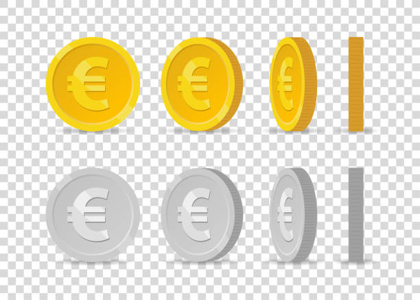 illustrazioni stock, clip art, cartoni animati e icone di tendenza di monete in euro rotanti - european union coin illustrations