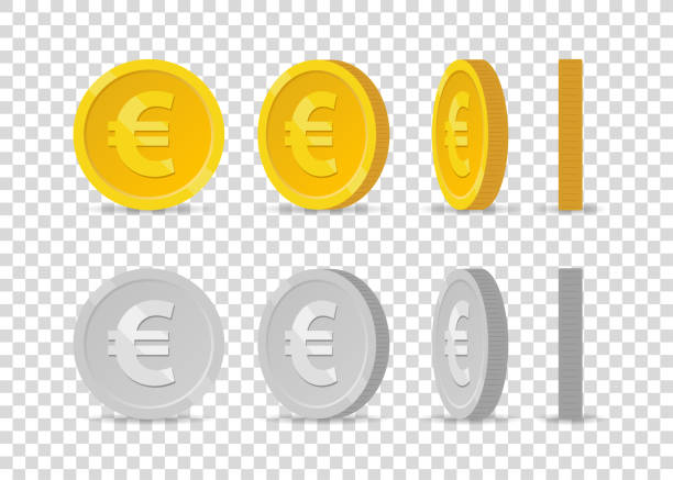 유로 동전 회전 - european union coin european union currency euro symbol coin stock illustrations