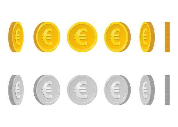 ikona monety euro. - stack currency coin symbol stock illustrations