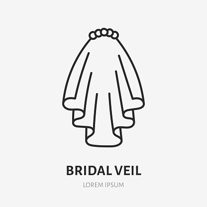 Bridal veil doodle line icon. Vector thin outline illustration of accessoire marriage. Black color linear sign for wedding apparel.
