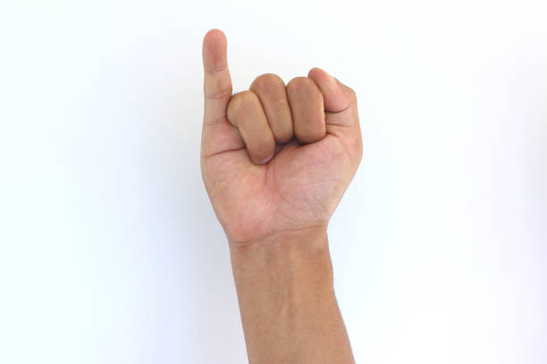 Little finger sign isolated on white background Asian man hand showing a little finger gesture with copy space isolated on white background pinky finger stock pictures, royalty-free photos & images