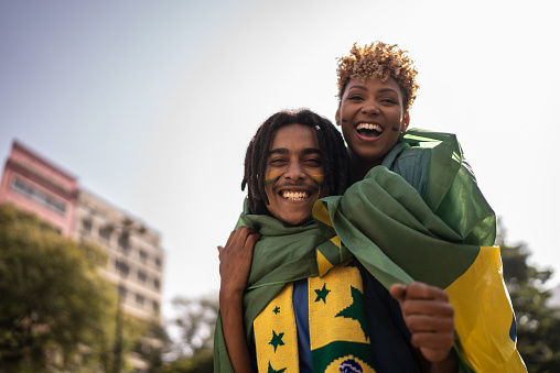 Portrait of a brazilian fans outdoors