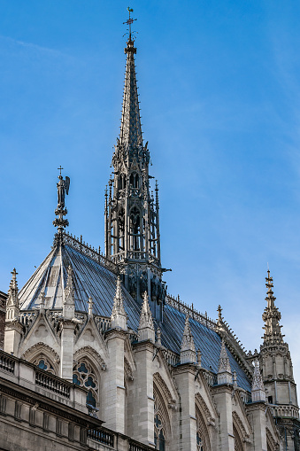 Exterior view of famous notre dame church, paris city, france