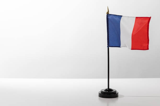 Flying Country Flag France isolated on white table with grey background stock photo