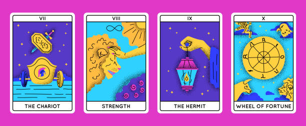 Cartoon Color Magical Tarot Cards Major Arcana Set. Vector vector art illustration