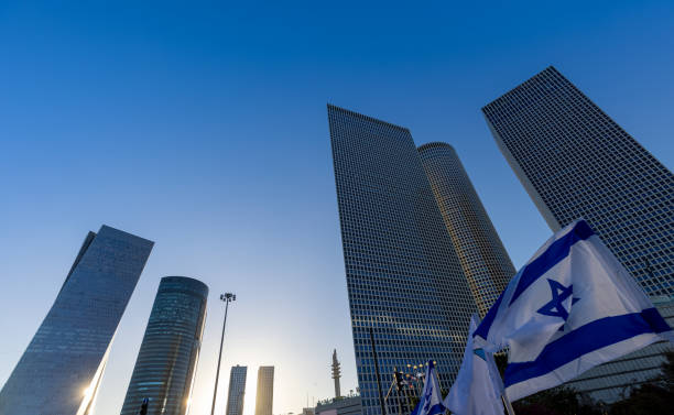 Israel, Tel Aviv financial business district skyline with shopping malls and high tech offices stock photo