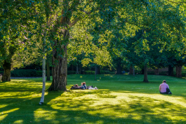 Dublin, Ireland - June 3, 2022: People relaxing in St. Stephen's Green Park in Dublin, Ireland