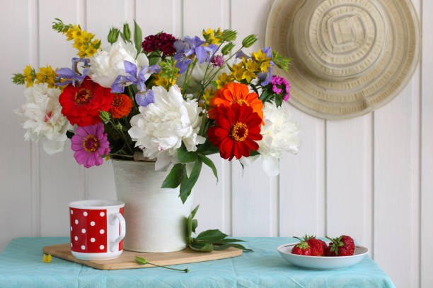 istock summer composition with flowers and berries. 1407175978