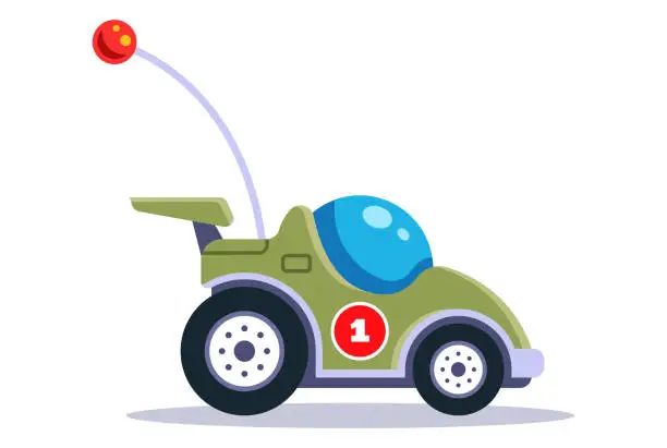 Vector illustration of children car on radio control. antenna machine. flat vector illustration.