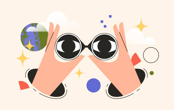 ilustraciones, imágenes clip art, dibujos animados e iconos de stock de búsqueda de vector binocular - telescopio