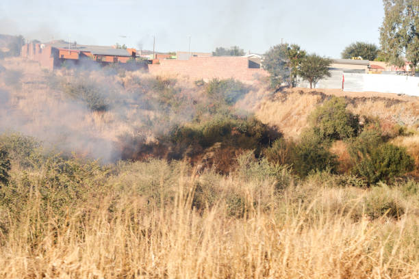 Fire at Katutura near Windhoek in Khomas Region, Namibia. Katutura means 'the place where people do not want to live' and is a township founded in 1961 owing to the mandatory removal of Windhoek's indigenous people.
