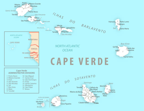 Cape Verde detailed map with regions and cities of the country. Cape Verde detailed map with regions and cities of the country. Vector illustration cape verde stock illustrations