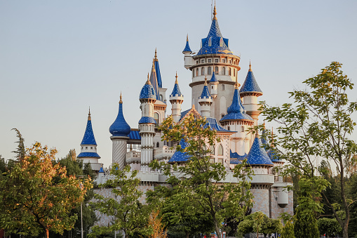 Close-up of fairy tale castle in Sazova park in Eskisehir. Eskisehir Anatolian tourism center