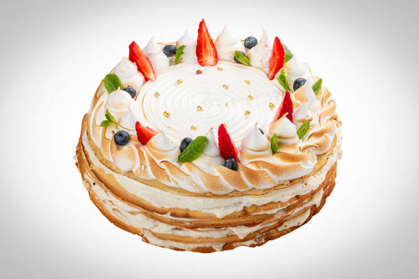 istock Celebration cake, with meringue, goblet and biscuit . On a white background, isolated. 1407188007
