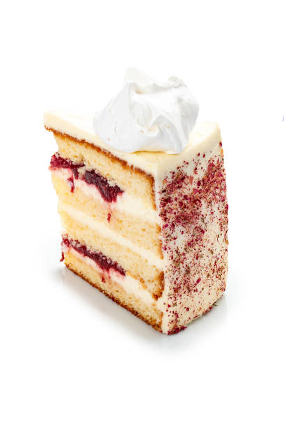 istock Vanilla juicy biscuit, cherry confit, cheese cream. Cut off piece. On a white background, isolated. 1407188042