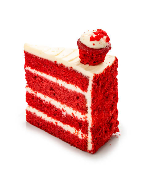 istock Cake. Moist red cakes with Creamy white chocolate custard. A cut off piece. On a white background, isolated. 1407188068
