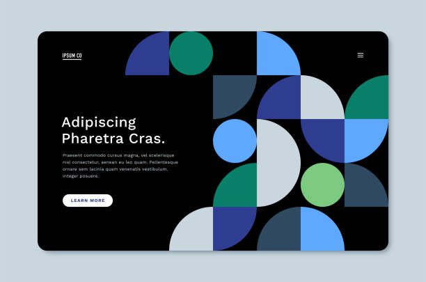 ilustraciones, imágenes clip art, dibujos animados e iconos de stock de diseño de plantillas de páginas de destino de sitios web — clyde system, ipsumco series - geométricos