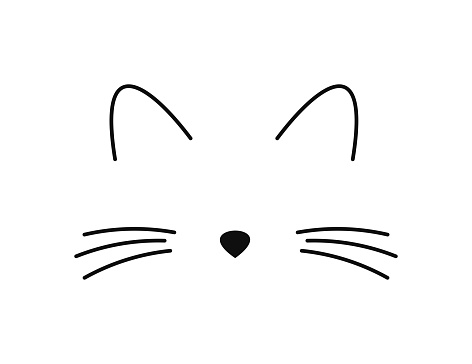 Cute Cat Face Whiskers Ears And Nose Line Icon Stock Illustration