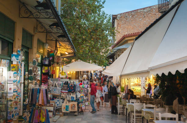 Street view of Athens Street view in Plaka district of Athens plaka athens stock pictures, royalty-free photos & images