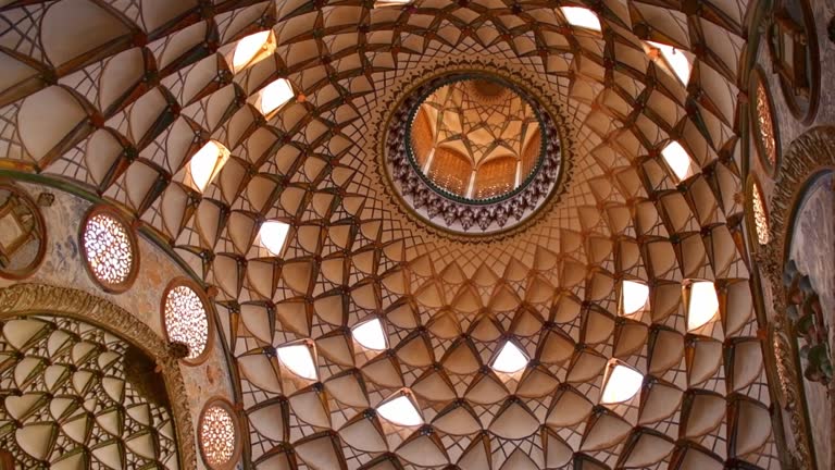 Kashan, Iran - 10th june, 2022: Beautiful dome interior in iranian islamic building