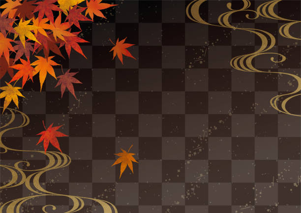 Japanese autumn scenery watercolor black background Japanese autumn scenery watercolor black background autumn leaf tree maple tree stock illustrations