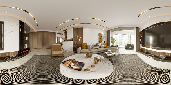 3d render of apartment interior  living and dining room