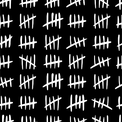 Tally mark seamless pattern on a black background. Hand drawn vector illustration