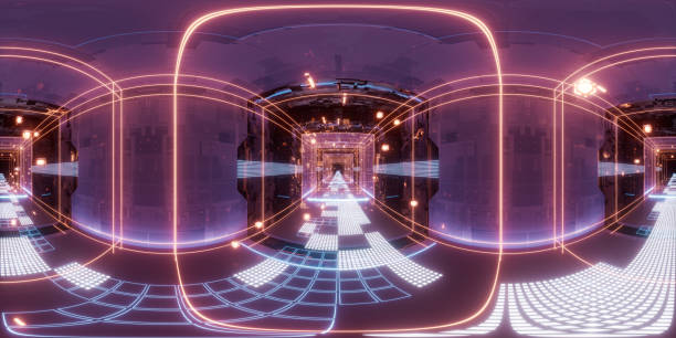 istock Digital cyberspace, sci-fi concept tunnel, 3d rendering. 360-degree seamless panoramic view. 1407213290