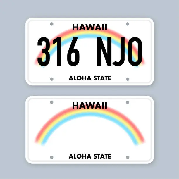 Vector illustration of License plate of hawaii. Car number plate. Vector stock illustration.
