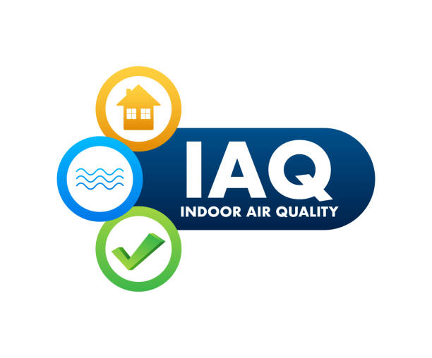 iaq - jakość powietrza w pomieszczeniach. system wentylacji. wektorowa ilustracja stockowa. - air quality stock illustrations